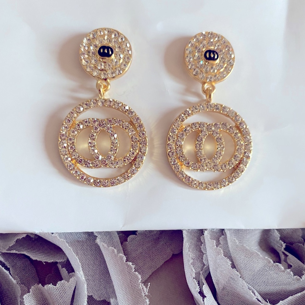 Gold Double C Teardrop Earrings